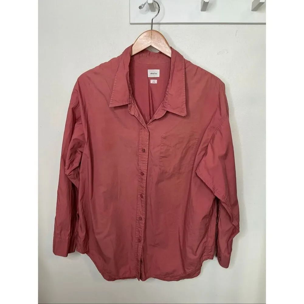 Wilfred Free Relaxed Oversized Button Down Shirt | Medium in Mauve Pink